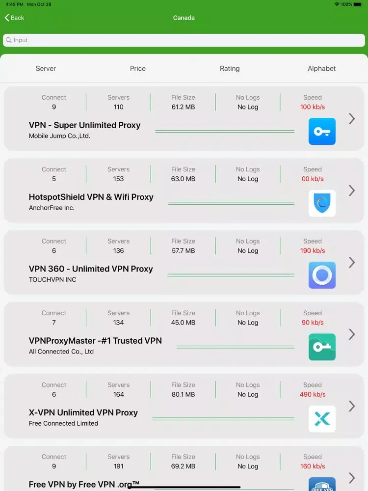 VPN List - Compare VPN Master iPad  Ekran Görüntüleri