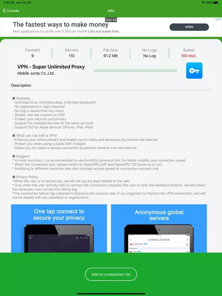 VPN List - Compare VPN Master iPad  Ekran Görüntüleri