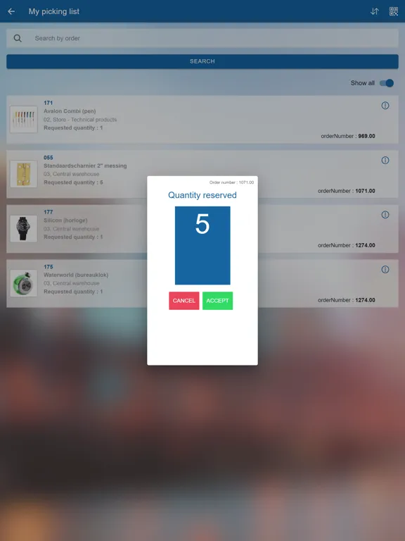 Ảnh chụp màn hình của Planon Warehouse Manager iPad 