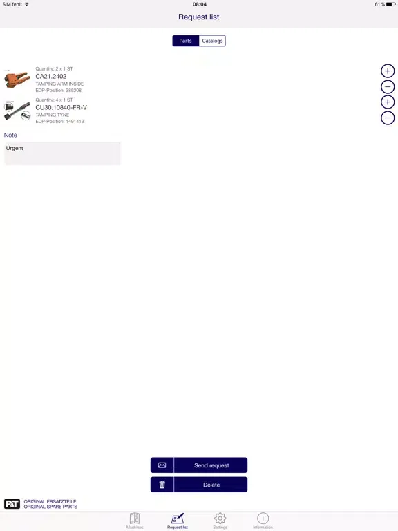 Tangkapan layar Plasser & Theurer SmartCatalog iPad 