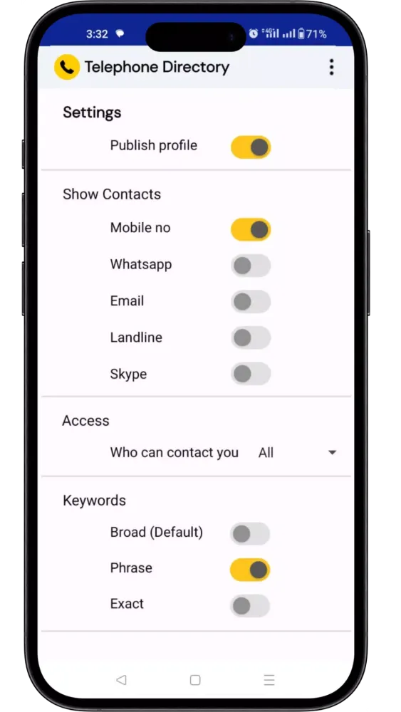 Telephone Directory App Screenshots