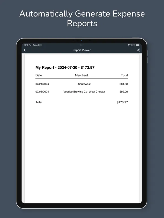 Tangkapan skrin ExpenseIt - AI Expense Report iPad 