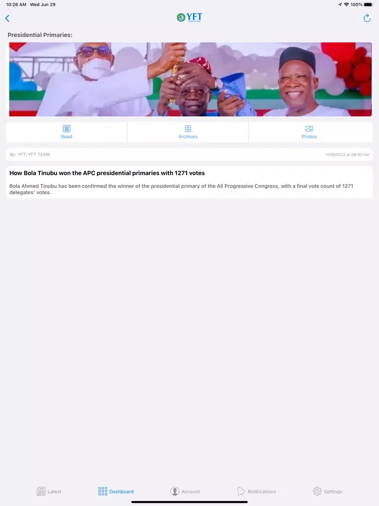 ภาพหน้าจอของ YFT 2023 iPad