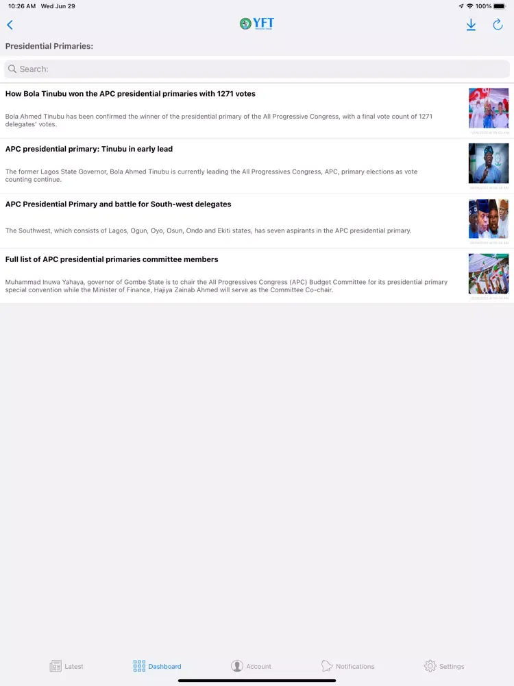 ภาพหน้าจอของ YFT 2023 iPad