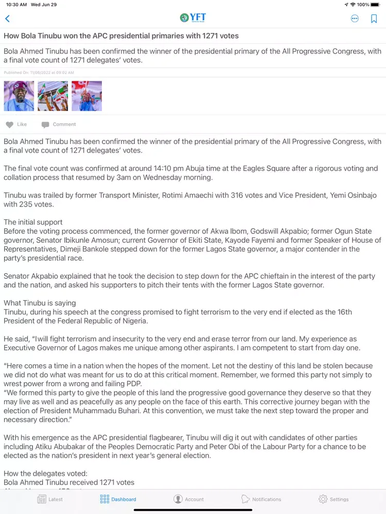 ภาพหน้าจอของ YFT 2023 iPad