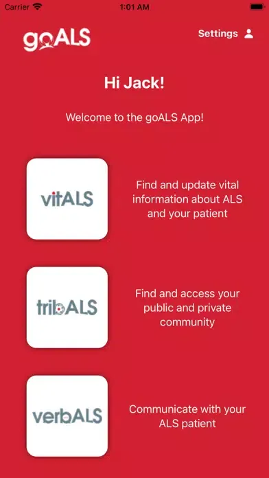 Ảnh chụp màn hình của goALS Caregivers App