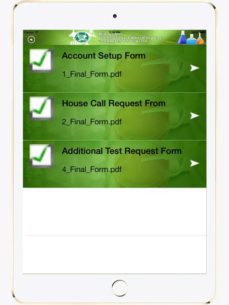 Bio Chem Tech Lab Inc. iPad  Screenshots