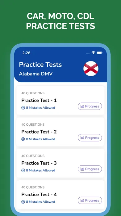 Alabama AL DMV Permit Test Screenshots