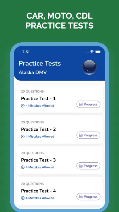 Captures d'écran de Alaska AK DMV Permit Test