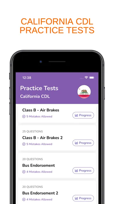 California CA CDL Permit Test Screenshots