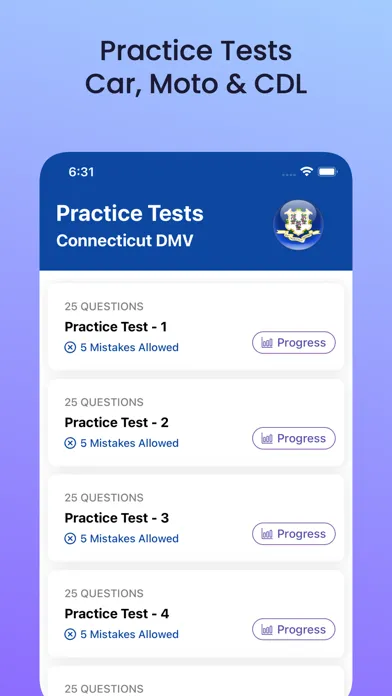 Zrzuty ekranu Connecticut CT DMV Permit Test