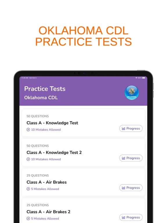 Oklahoma OK CDL Permit Prep iPad  Screenshots
