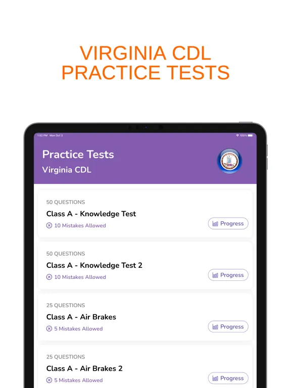 تصاویر Virginia VA CDL Permit Test iPad 