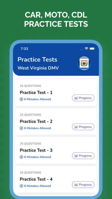 Captures d'écran de WV DMV Permit Test Prep