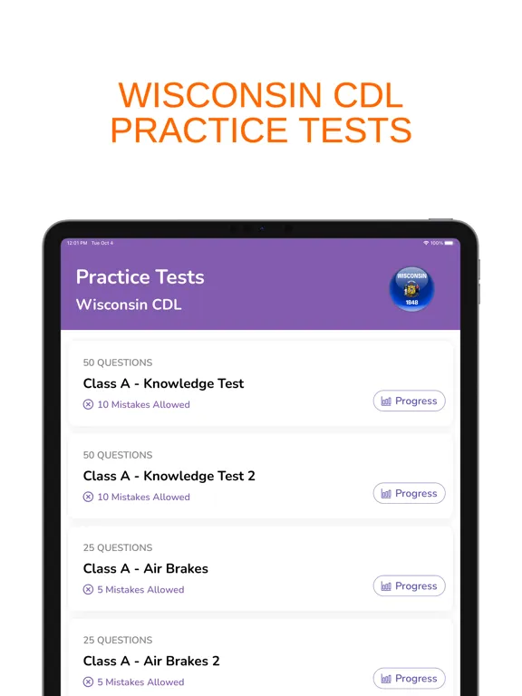 تصاویر Wisconsin WI CDL Permit Test iPad 