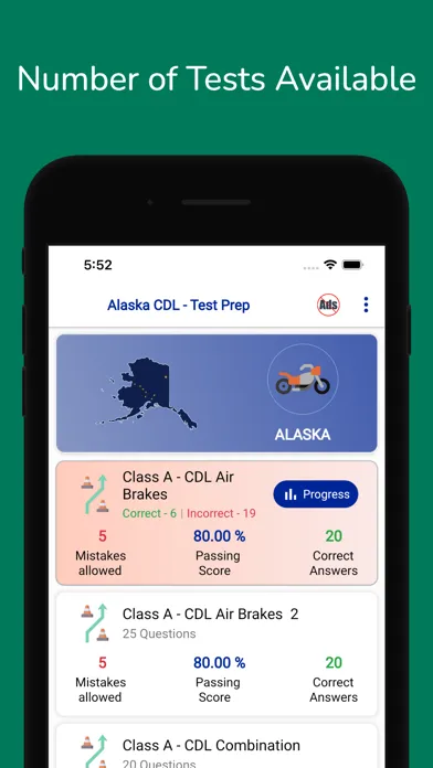 Capturas de tela do Alaska CDL Permit Practice