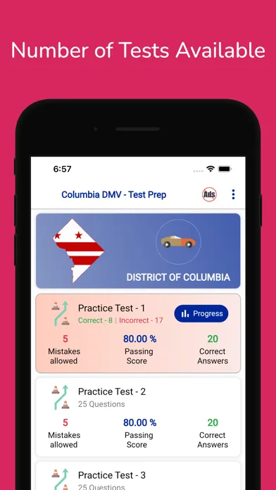 Capturas de pantalla de Columbia DMV Permit Practice