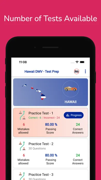 Zrzuty ekranu Hawaii DMV Permit Practice