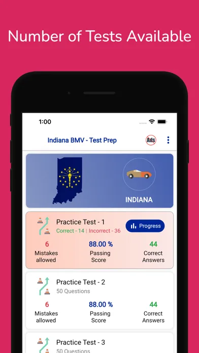 Indiana BMV Permit Practice Screenshots