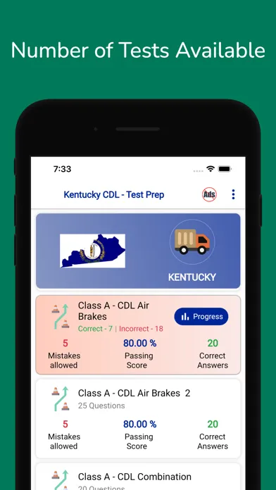 Kentucky CDL Permit Practice Screenshots