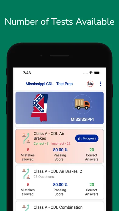 Mississippi CDL Permit Test Screenshots