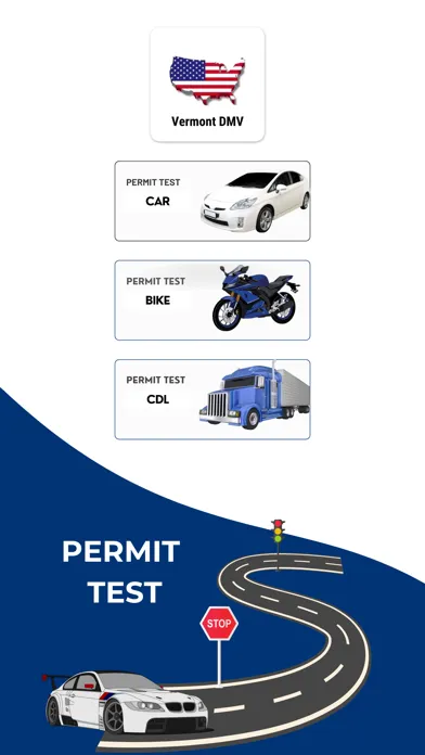 Capturas de tela do Vermont DMV Permit Practice