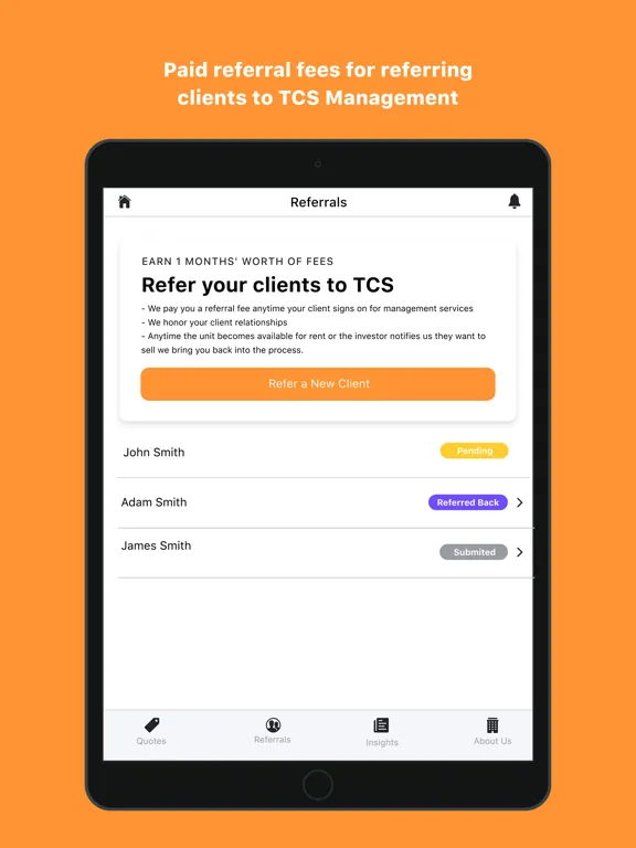 ภาพหน้าจอของ TCS Management iPad 