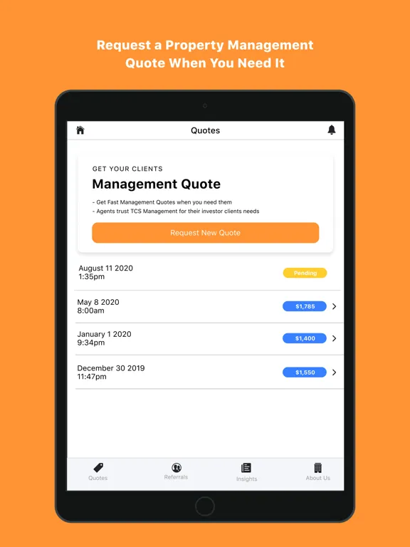 ภาพหน้าจอของ TCS Management iPad 