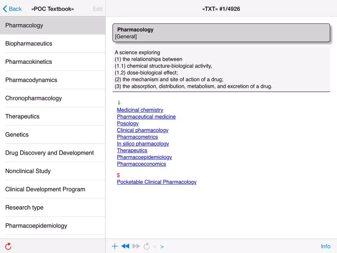 Ảnh chụp màn hình của Pocketable Clinical Pharmacology iPad 