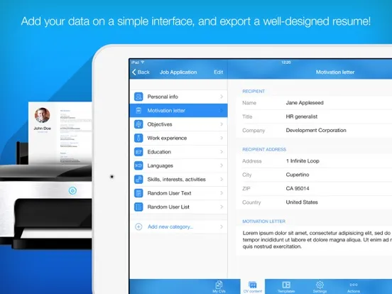 Resume Builder - CV Maker゜ iPad  سکرین شاٹس