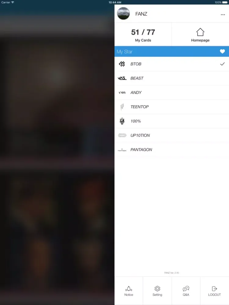 Tangkapan layar FANZ (팬즈) iPad 