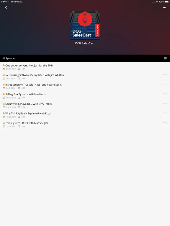 Ảnh chụp màn hình của Lenovo Podcasts iPad 