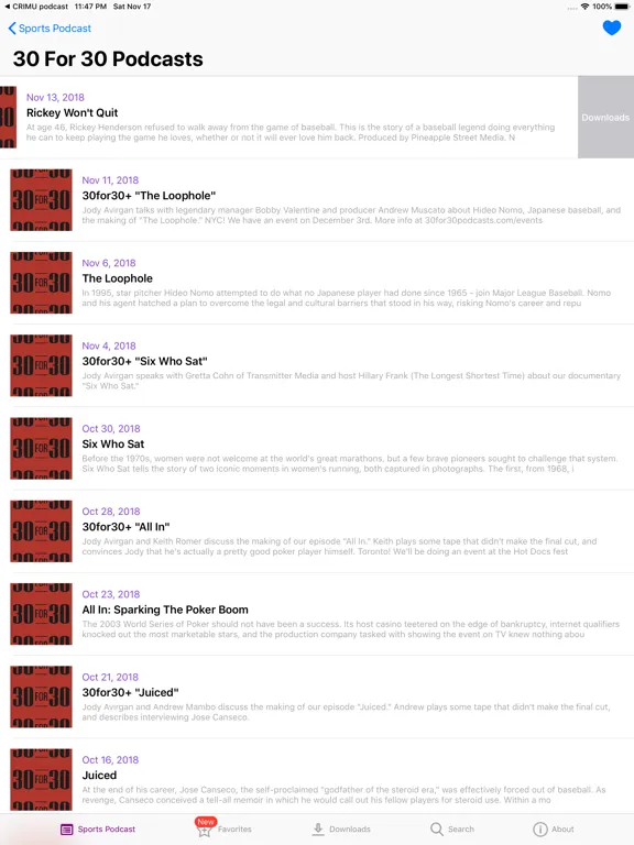 Sports Podcast iPad 應用截圖