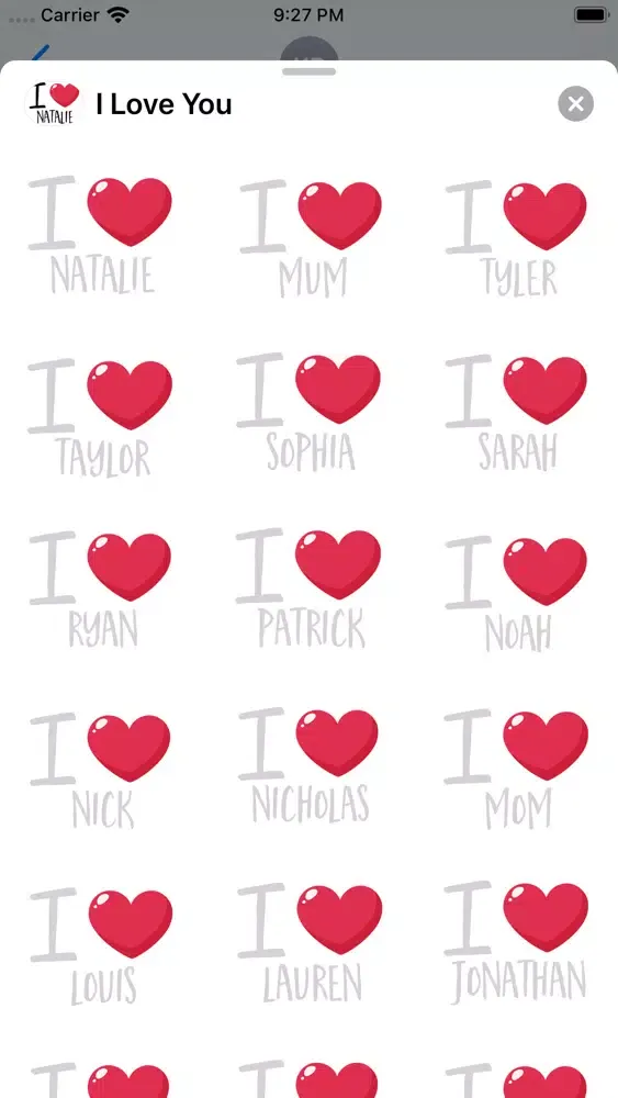 Zrzuty ekranu I Love You Stickers
