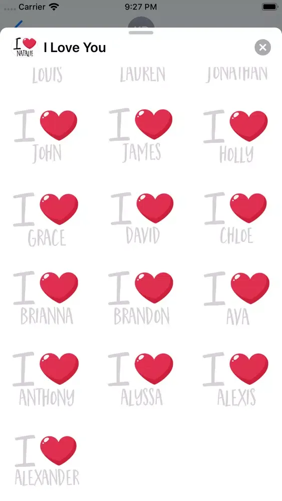 Zrzuty ekranu I Love You Stickers