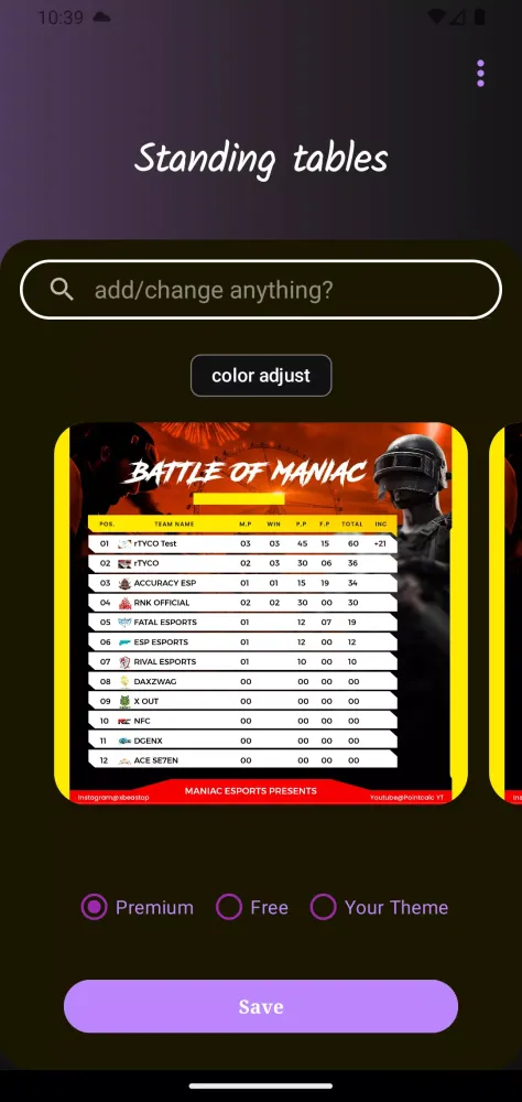 Zrzuty ekranu Pointcalc | Point table maker