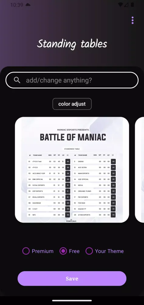 Zrzuty ekranu Pointcalc | Point table maker