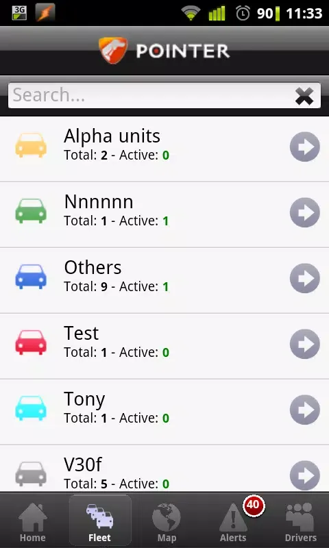 Capturas de tela do Pointer fleet Demo