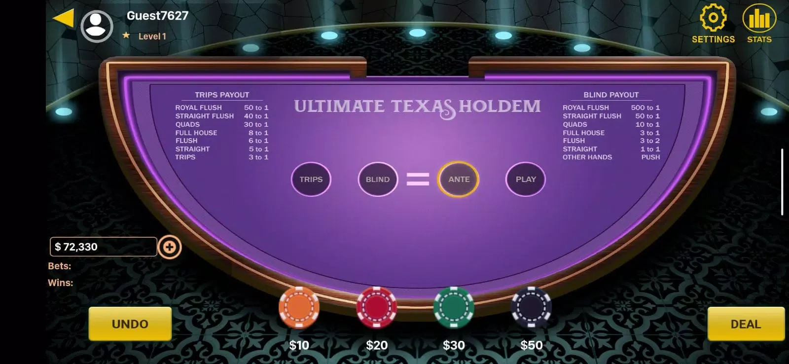 Tangkapan layar Ultimate Texas Holdem Offline