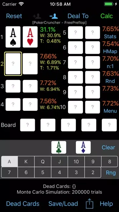 Tangkapan skrin PokerCruncher - Preflop - Odds