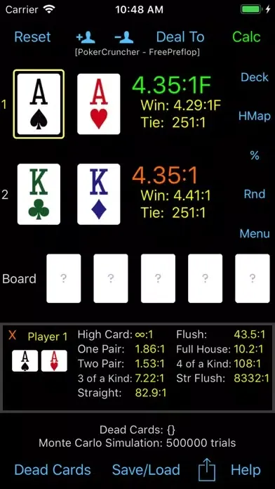 Tangkapan skrin PokerCruncher - Preflop - Odds