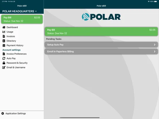 ภาพหน้าจอของ Polar eBill iPad 