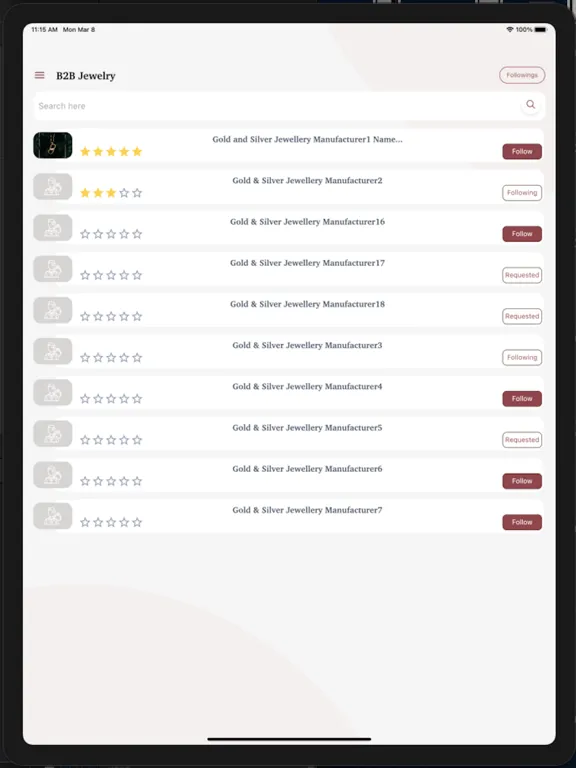 Capturas de tela do B2BJewellery iPad 
