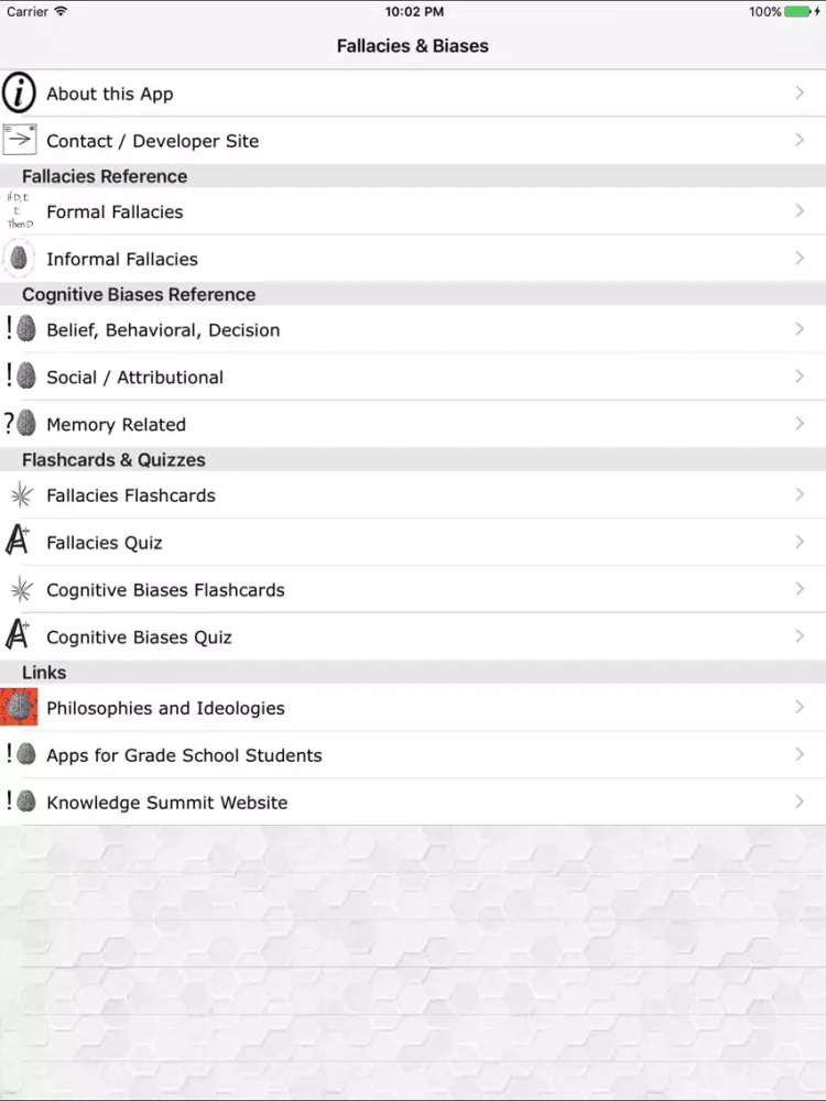 Capturas de tela do Fallacies and Biases iPad 