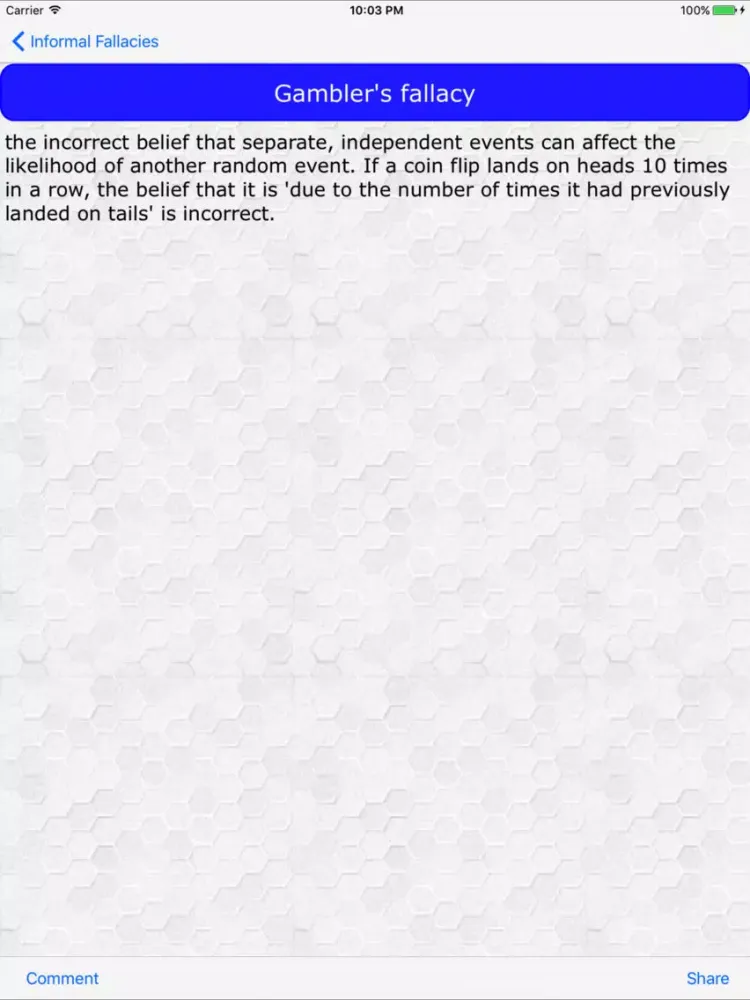 Capturas de tela do Fallacies and Biases iPad 