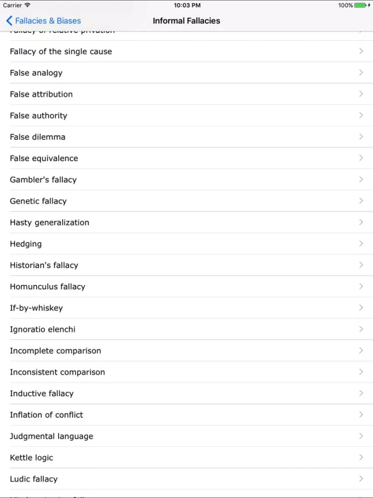 Capturas de tela do Fallacies and Biases iPad 