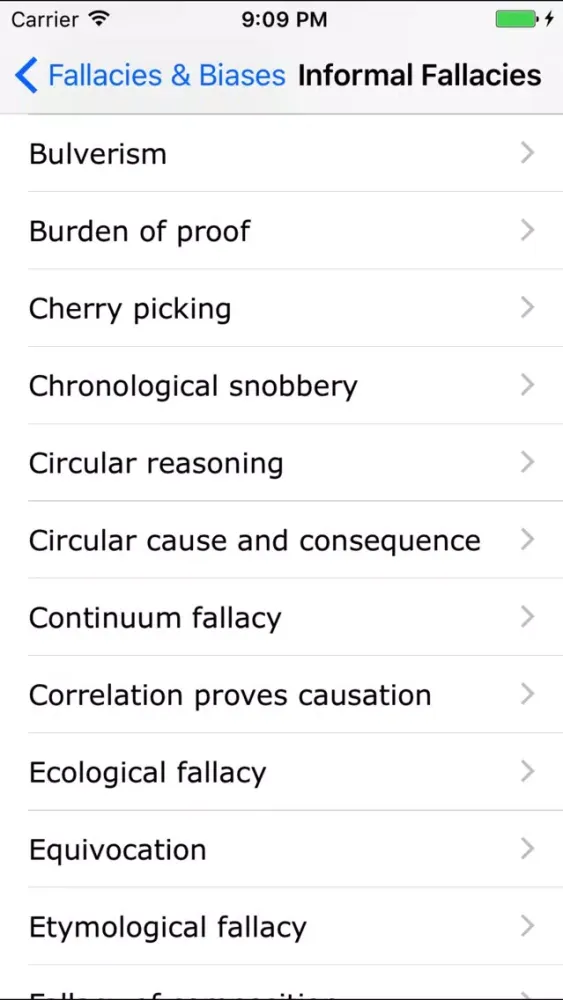 Capturas de tela do Fallacies and Biases