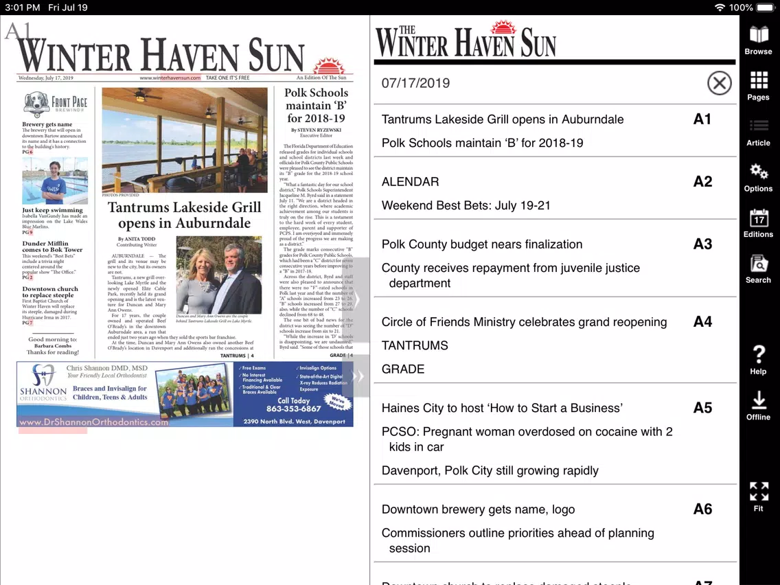 Tangkapan skrin Winter Haven Sun iPad 