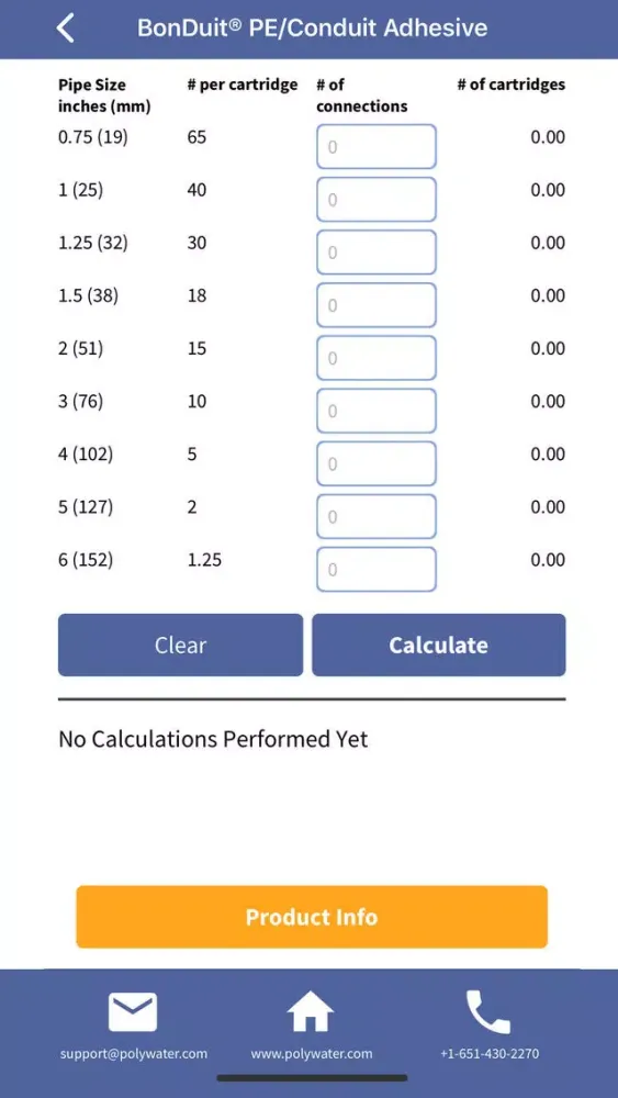 Captures d'écran de Polywater Product Calculators