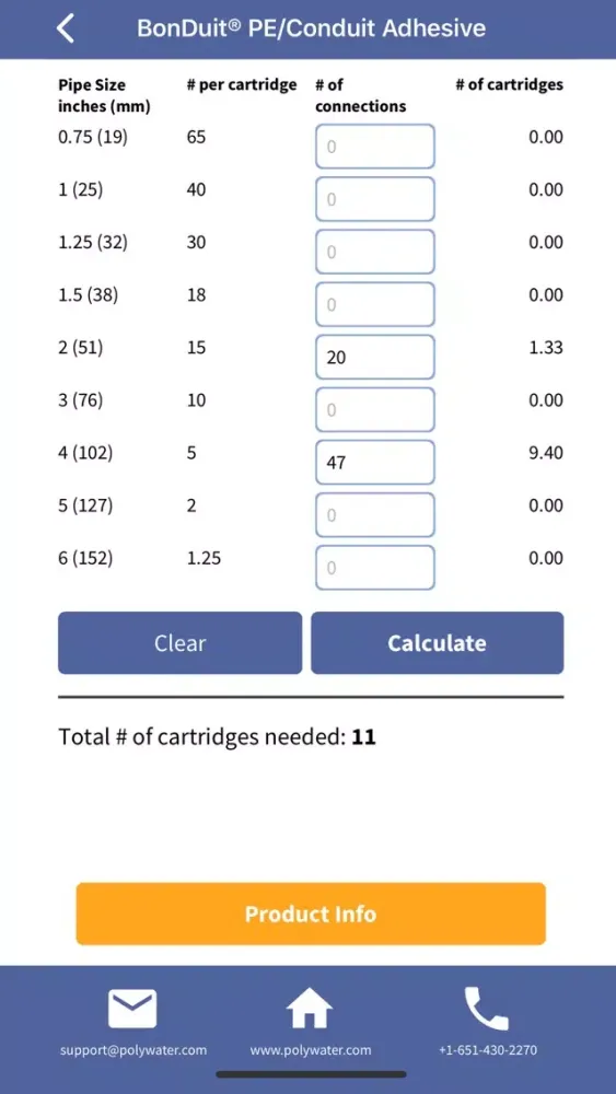 Captures d'écran de Polywater Product Calculators